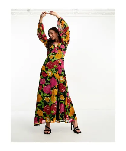 Miss Selfridge Womens chiffon long sleeve maxi dress in dark floral-Multi - Multicolour