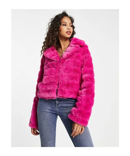Miss Selfridge Womens collar crop faux fur jacket in bright pink