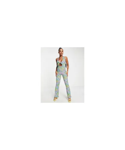 Miss Selfridge Womens crochet print jumpsuit-Multi - Multicolour
