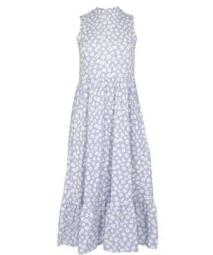 Miss Selfridge Womens Daisy Print Midi Tiered Dress - Blue Jersey