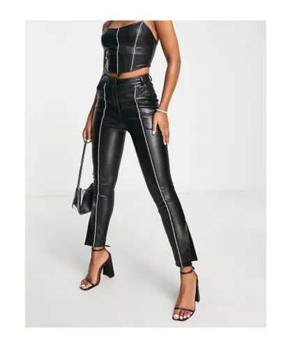 Miss Selfridge Womens diamonte trim faux leather skinny trouser in black