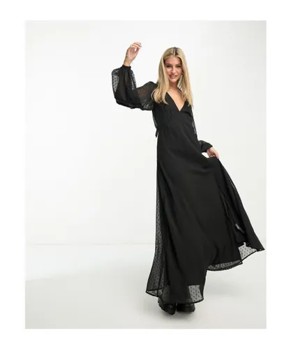 Miss Selfridge Womens dobby chiffon long sleeve maxi dress in black