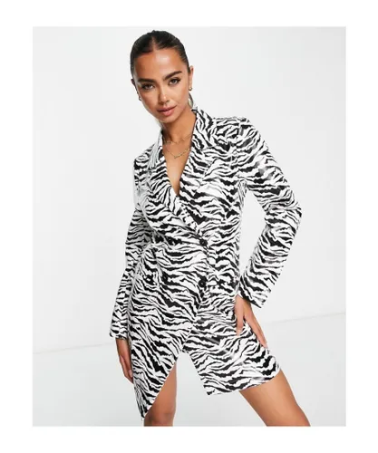 Miss Selfridge Womens faux leather blazer dress in zebra print-Multi - Black
