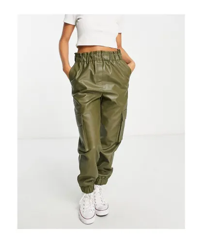 Miss Selfridge Womens faux leather cargo trouser in khaki-Green