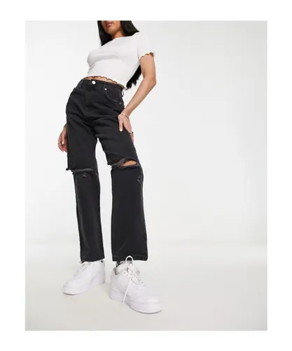 Miss Selfridge Womens high rise relaxed dad jean with rips in black