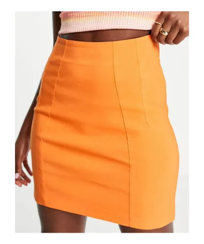 Miss Selfridge Womens high waist seam mini skirt in orange Nylon