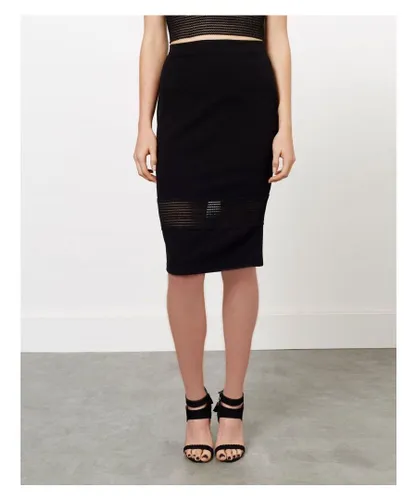 Miss Selfridge Womens Lace Inset Bodycon Skirt - Black Cotton