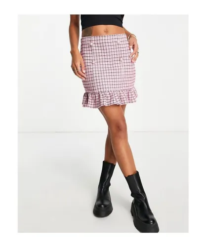 Miss Selfridge Womens pink check boucle skirt Polyester/Acrylic