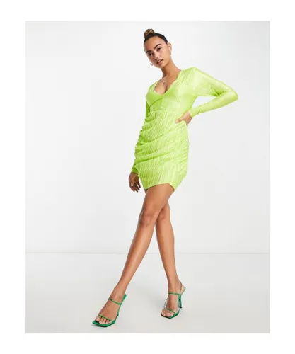 Miss Selfridge Womens plisse dress in lime-Green