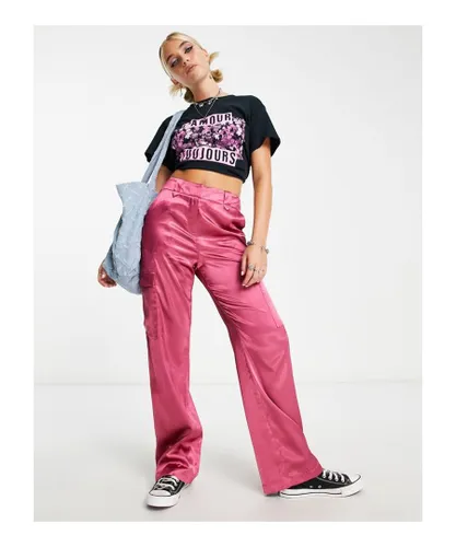 Miss Selfridge Womens satin cargo trouser in dark pink