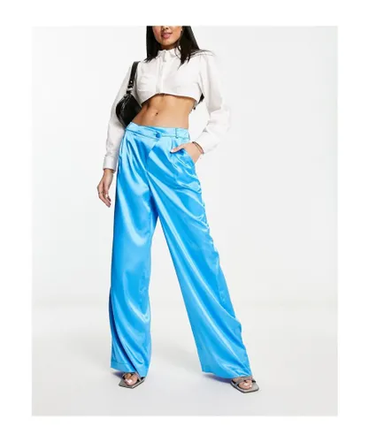 Miss Selfridge Womens satin trouser with drop waistband co-ord in blue - Sky Blue