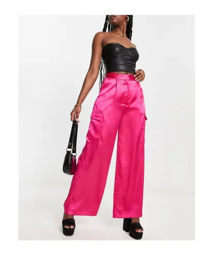 Miss Selfridge Womens satin wide leg cargo trouser in pink