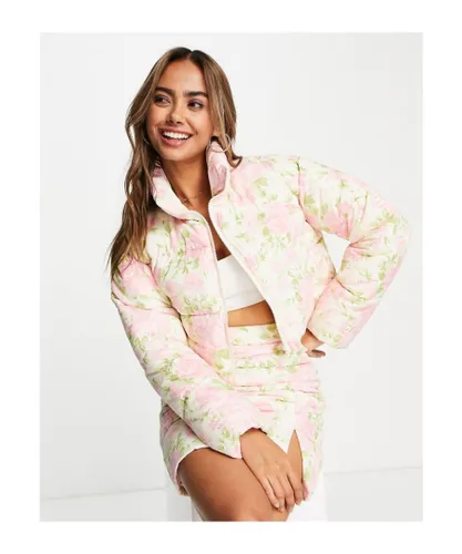 Miss Selfridge Womens super crop puffer jacket coord in floral-Multi - Multicolour