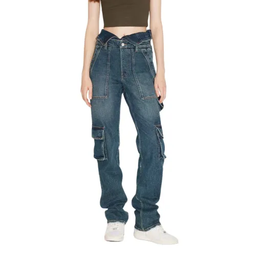 Miss Sixty , Vintage Cargo Style Jeans with Side Zipper and Double Waist ,Blue female, Sizes: