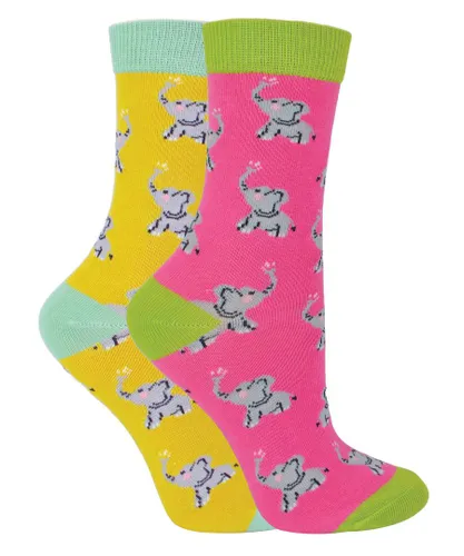 Miss Sparrow - 2 Pack Girls Bamboo Animal Patterned Socks - Elephants - Multicolour Cotton