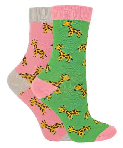 Miss Sparrow - 2 Pack Girls Bamboo Animal Patterned Socks - Giraffes - Multicolour Cotton