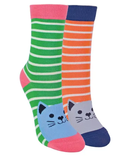 Miss Sparrow - 2 Pack Girls Bamboo Animal Patterned Socks - Kitty Cats - Multicolour Cotton