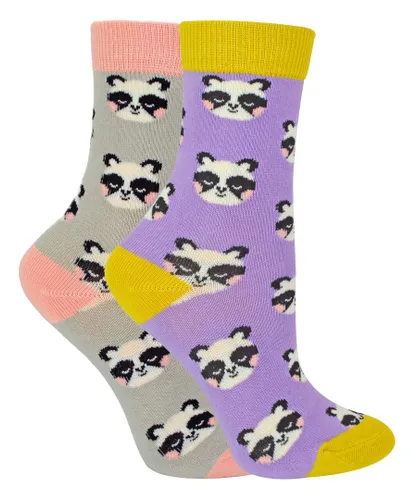 Miss Sparrow - 2 Pack Girls Bamboo Animal Patterned Socks - Panda - Multicolour Cotton