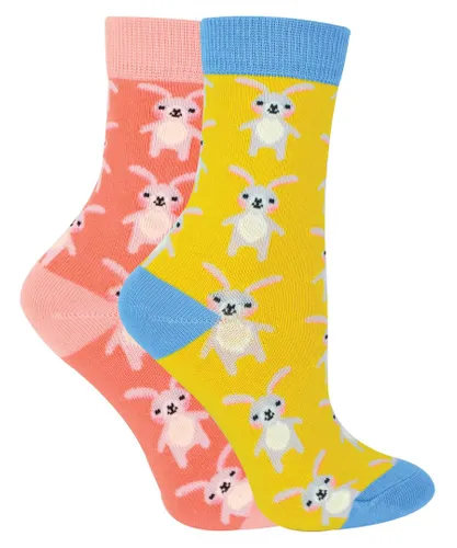 Miss Sparrow - 2 Pack Girls Bamboo Animal Patterned Socks - Rabbits - Multicolour Cotton