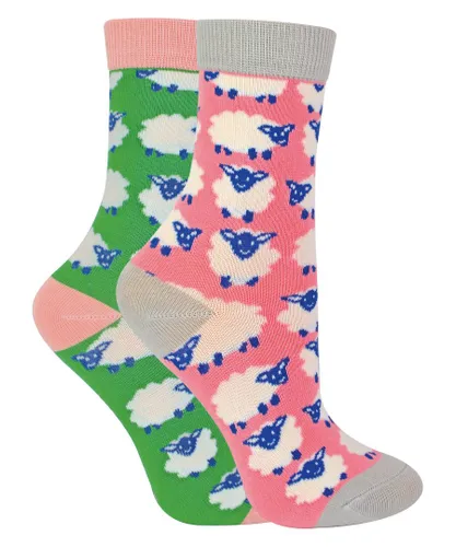 Miss Sparrow - 2 Pack Girls Bamboo Animal Patterned Socks - Sheep - Multicolour Cotton