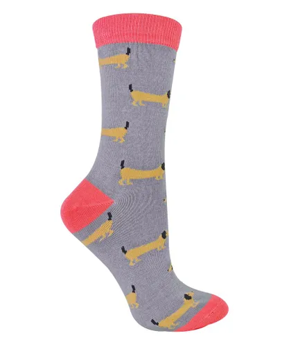Miss Sparrow Womens - Ladies Novelty Doggy Soft Bamboo Breathable Socks - Grey Cotton