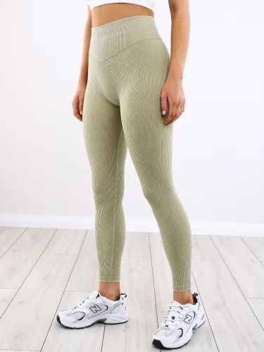 Miss Truth Sage Ribbed Ruched Leggings
