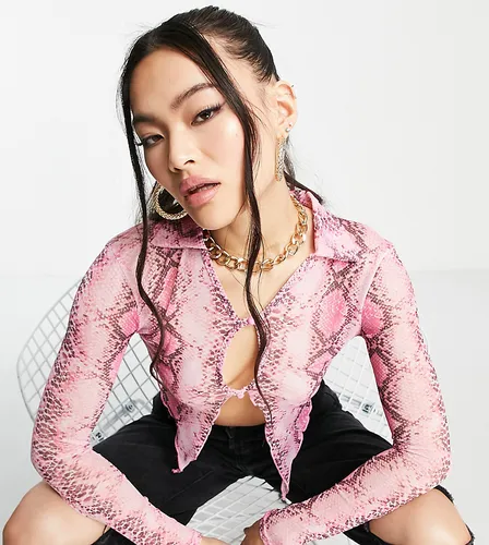Missguided co-ord button front crop top in pink snake