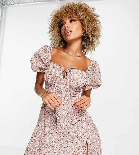 Missguided milkmaid mini dress with puff sleeve in floral-Multi