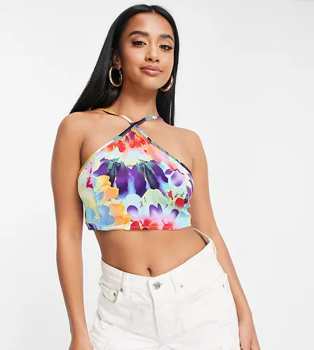 Missguided Petite co-ord halterneck crop top in floral-Multi