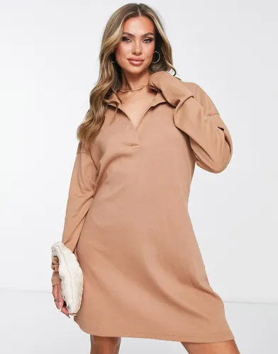 Missguided ribbed collared mini dress in camel - CAMEL-Neutral