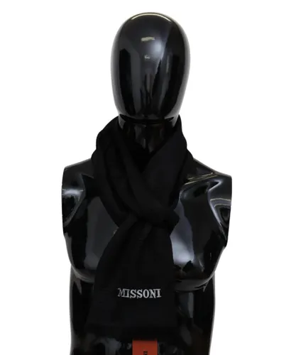 Missoni Mens Black Wool Blend Unisex Neck Wrap Fringes Scarf Silk - One