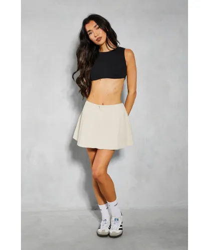 MissPap Womens Asymmetric Back Floaty Mini Skirt - Cream Cotton