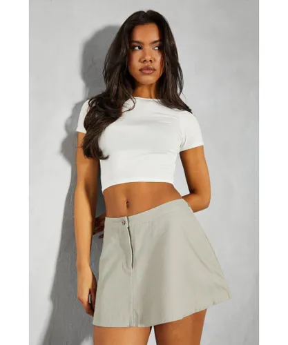 MissPap Womens Asymmetric Back Floaty Mini Skirt - Light Grey Cotton