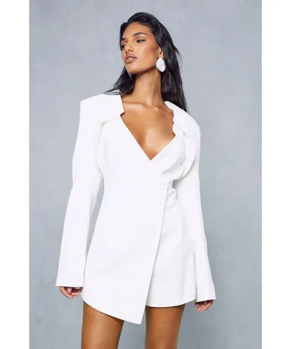 MissPap Womens Asymmetric Blazer Overlay Playsuit - White