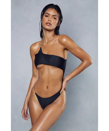 MissPap Womens Asymmetric Cut Out One Shoulder Swimsuit - Black Polyamide