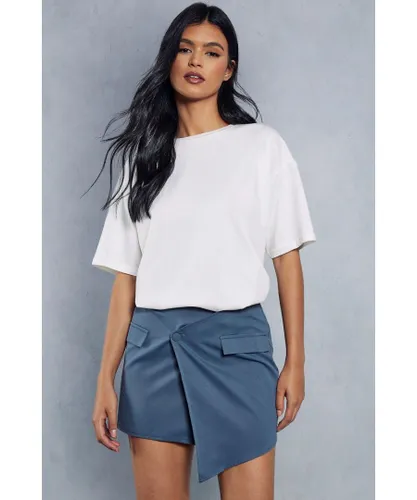 MissPap Womens Asymmetric Wrap Mini Skirt - Blue