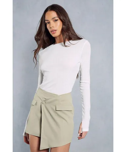 MissPap Womens Asymmetric Wrap Mini Skirt - Sage Green