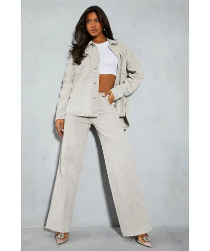 MissPap Womens Denim Acid Dip Waist Baggy Jeans - Light Grey Cotton