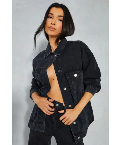 MissPap Womens Denim Oversized Jacket - Black Cotton