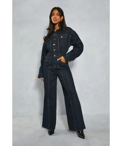 MissPap Womens Denim Utility Boiler Suit Jumpsuit - Blue Cotton