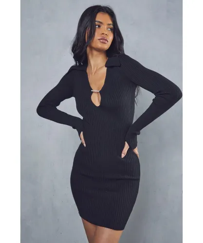 MissPap Womens Diamante Trim Knitted Mini Dress - Black Viscose