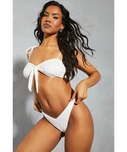 MissPap Womens Dip Front Bikini Bottom - White Polyamide