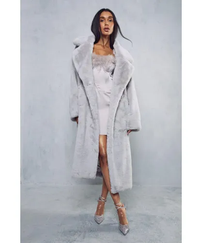 MissPap Womens Faux Fur Maxi Coat - Grey