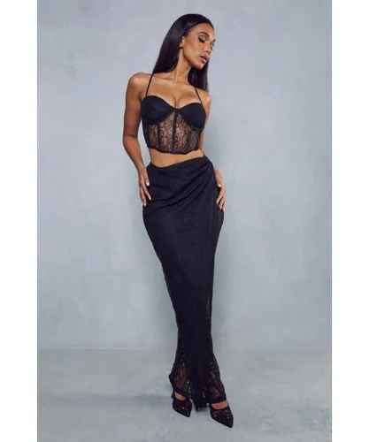 MissPap Womens High Waist Lace Maxi Skirt - Black