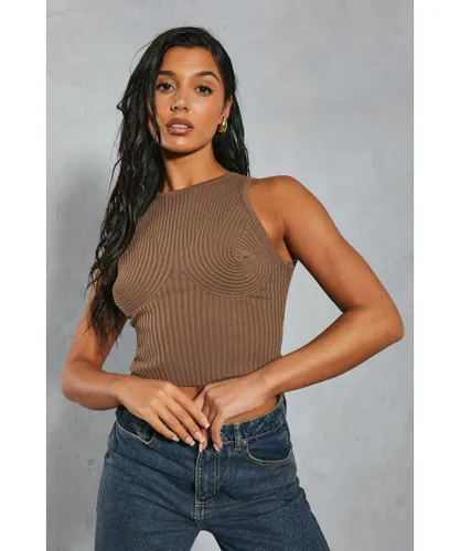 MissPap Womens Knitted Ribbed Body Sculpting Top - Mocha