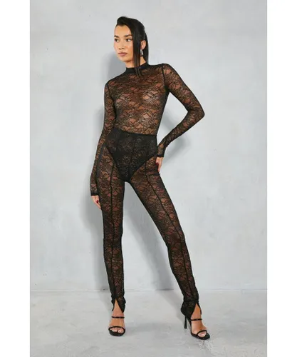 MissPap Womens Lace High Waist Seam Detail Skinny Trouser - Black Polyamide