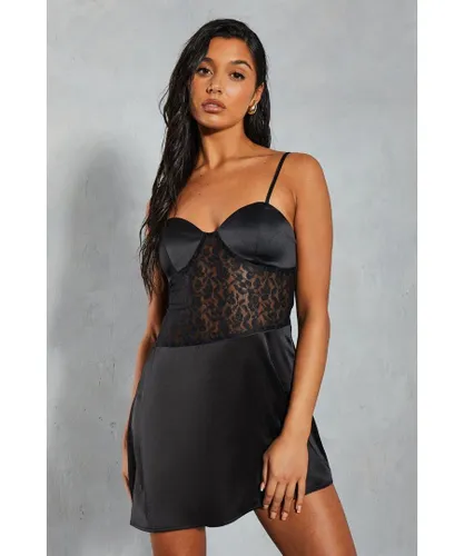 MissPap Womens Lace Insert Strappy Slip Dress - Black
