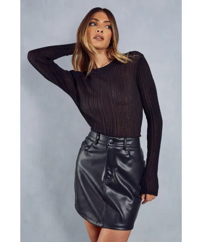 MissPap Womens Leather Look Mini Skirt - Black
