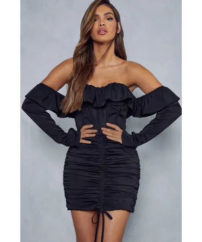 MissPap Womens Lexi Satin Corseted Ruched Mini Dress - Black