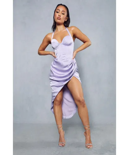 MissPap Womens Lexi Satin Drape Corset Midi Dress - Lilac